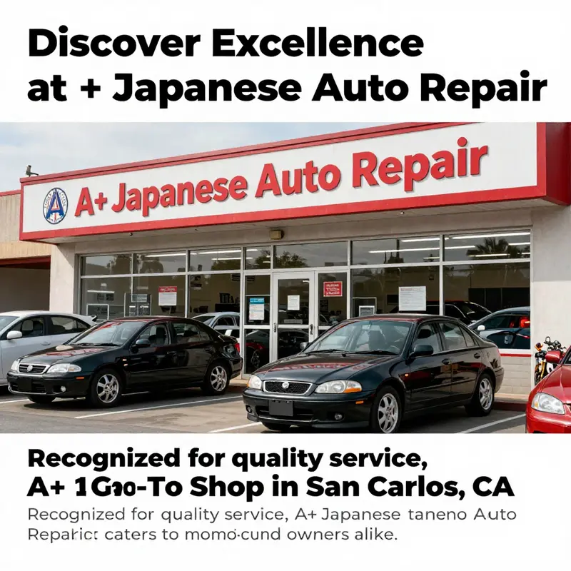 Exterior of A+ Japanese Auto Repair in San Carlos, CA, demonstrating a welcoming community-focused business.