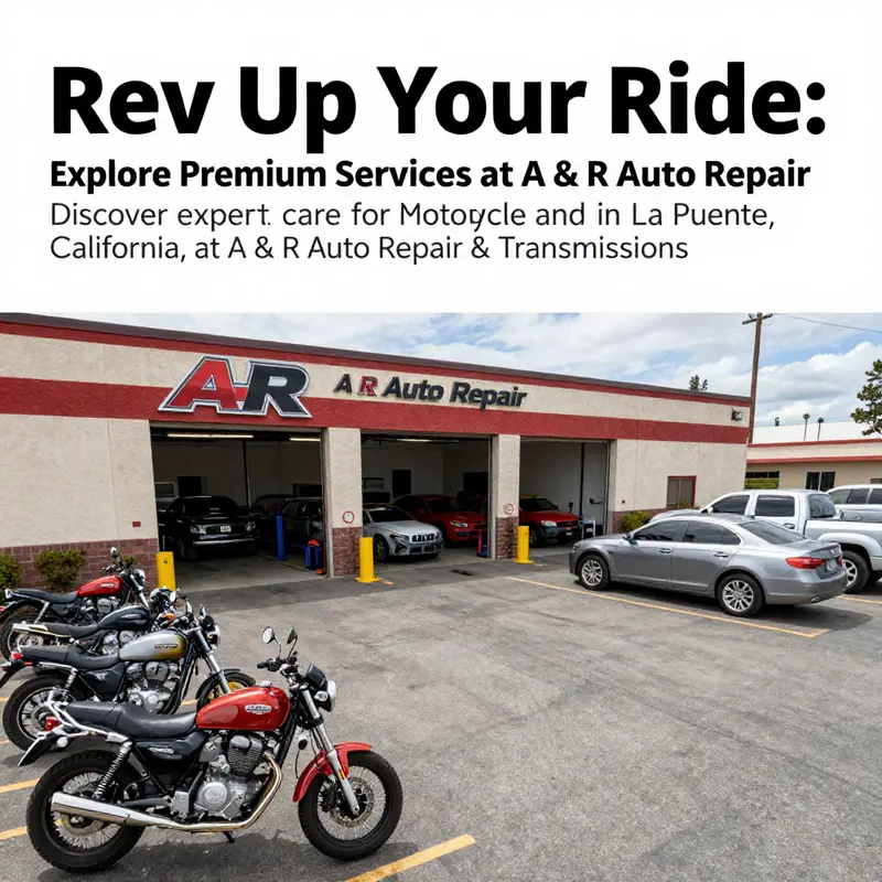 Exterior view of A & R Auto Repair showing vehicles and mechanics at work.