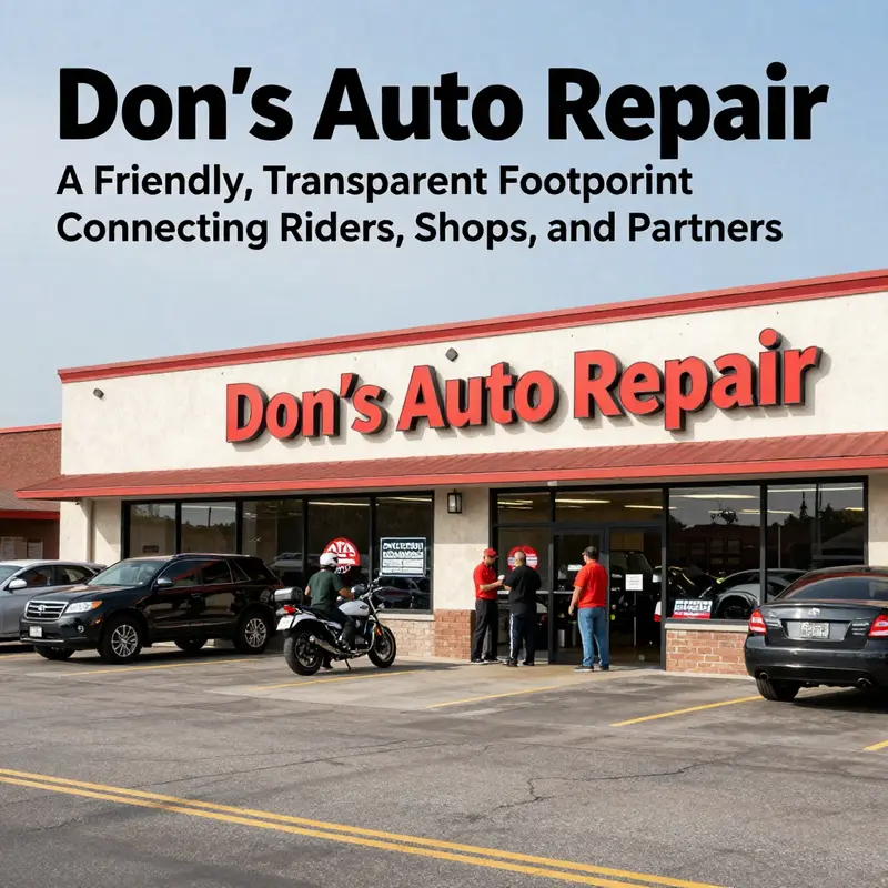 Cover image showing Don's Auto Repair facilities in Los Angeles and Cincinnati with active bays, customers, and staff.
