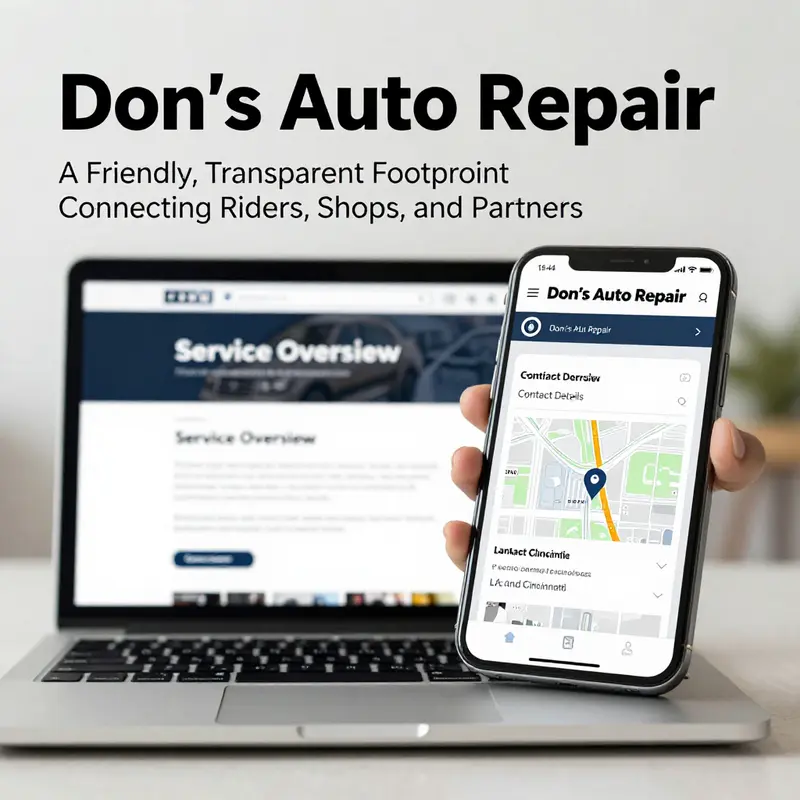 Don’s Auto Repair showcases a two-location footprint spanning LA and Cincinnati, demonstrating brand consistency across facilities.