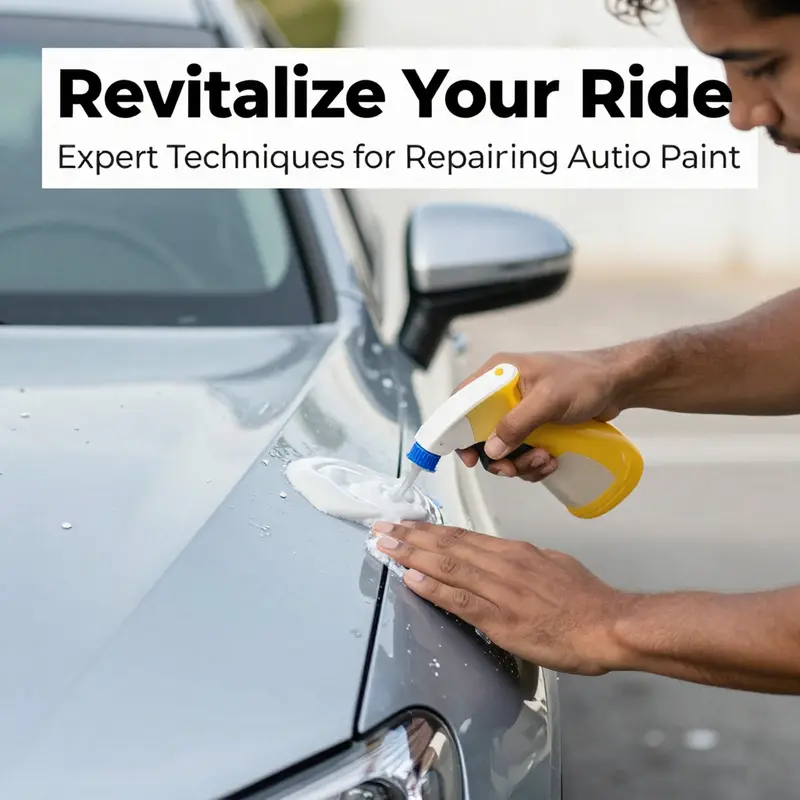 Mechanic repairing small peeling paint on a motorcycle.