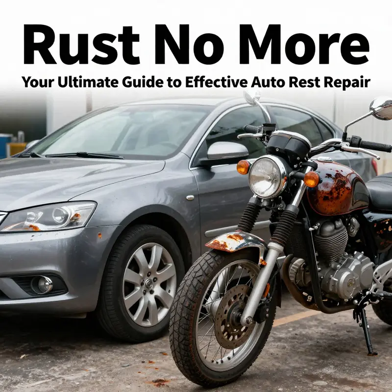 Cover image displaying a car and motorcycle, focusing on successful rust repair and maintenance.