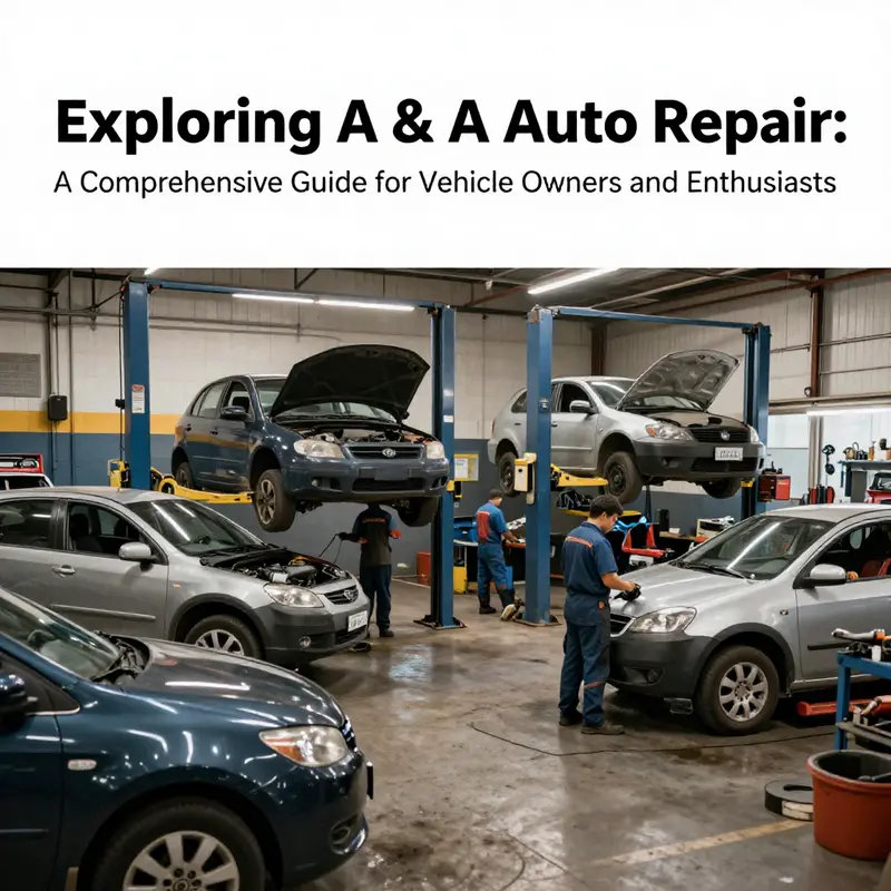 An auto repair shop bustling with mechanics working on various vehicles, symbolizing A & A Auto Repair.