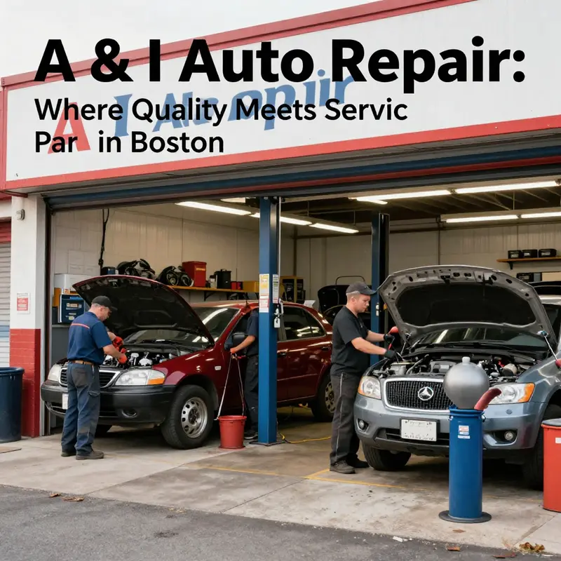 Mechanics working on various vehicles at A & I Auto Repair's bustling shop.