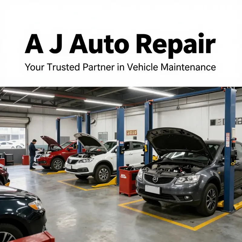 The A J Auto Repair facility bustling with activity as skilled technicians service a variety of vehicles.