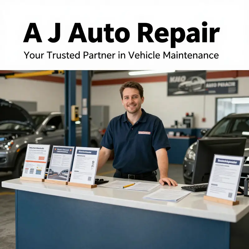 The A J Auto Repair facility bustling with activity as skilled technicians service a variety of vehicles.