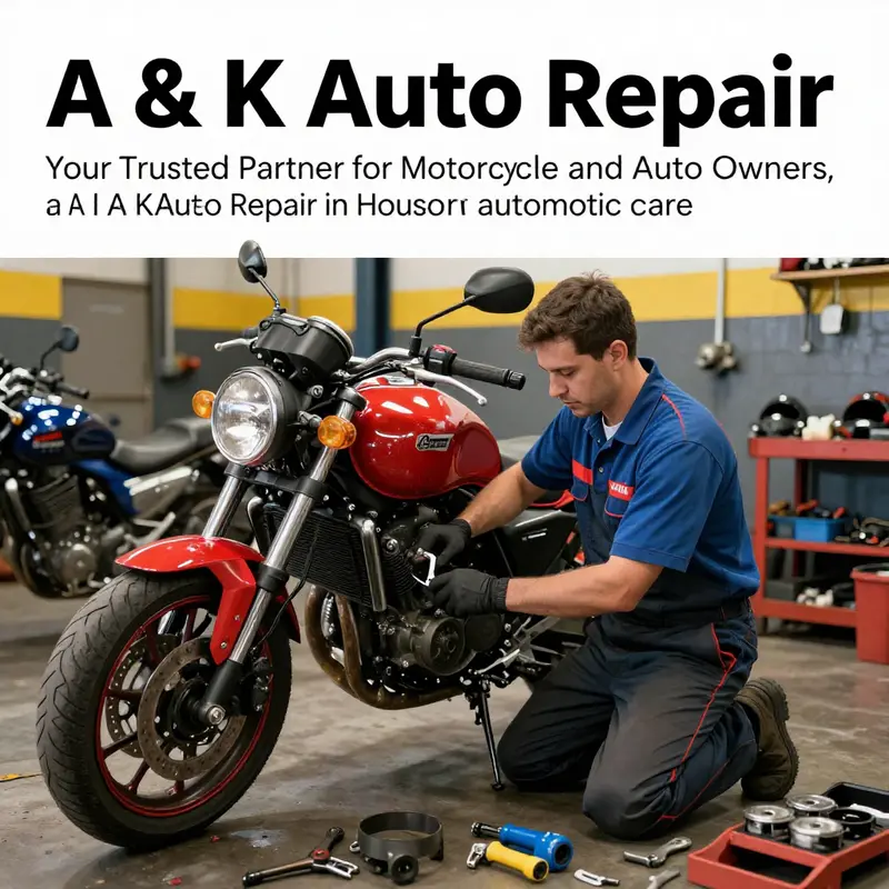 A mechanic repairing a motorcycle in A & K Auto Repair, emphasizing professionalism and attention to detail.