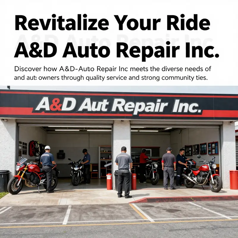 Exterior view of A&D Auto Repair Inc, showing technicians working and satisfied customers interacting.