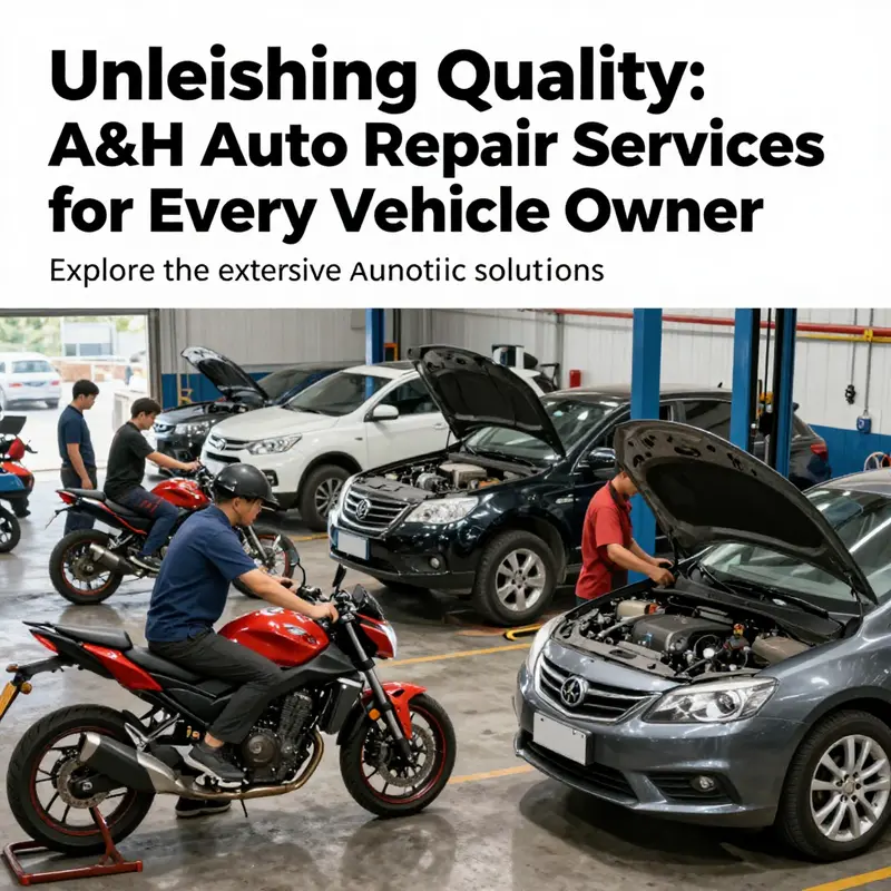 A vibrant scene of different vehicles under repair at A&H Auto Repair, highlighting the inclusive service approach.
