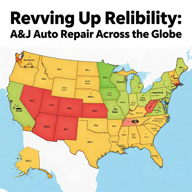A detailed map highlighting the various A&J Auto Repair locations, emphasizing their reach in the automotive service sector.