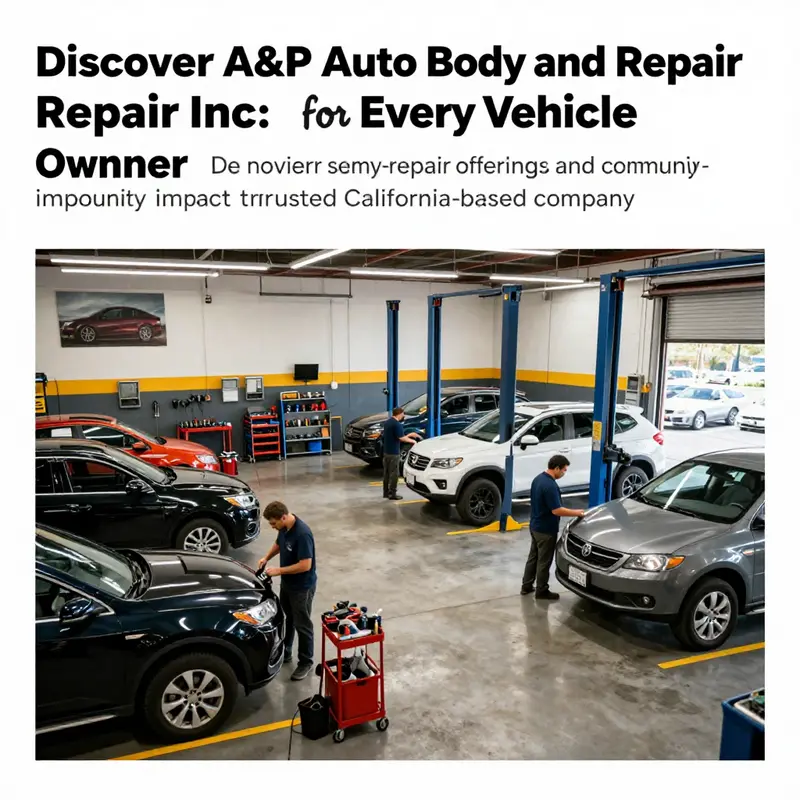 A busy auto repair shop with several vehicles, technicians, and tools, reflecting the services of A&P Auto Body and Repair Inc.