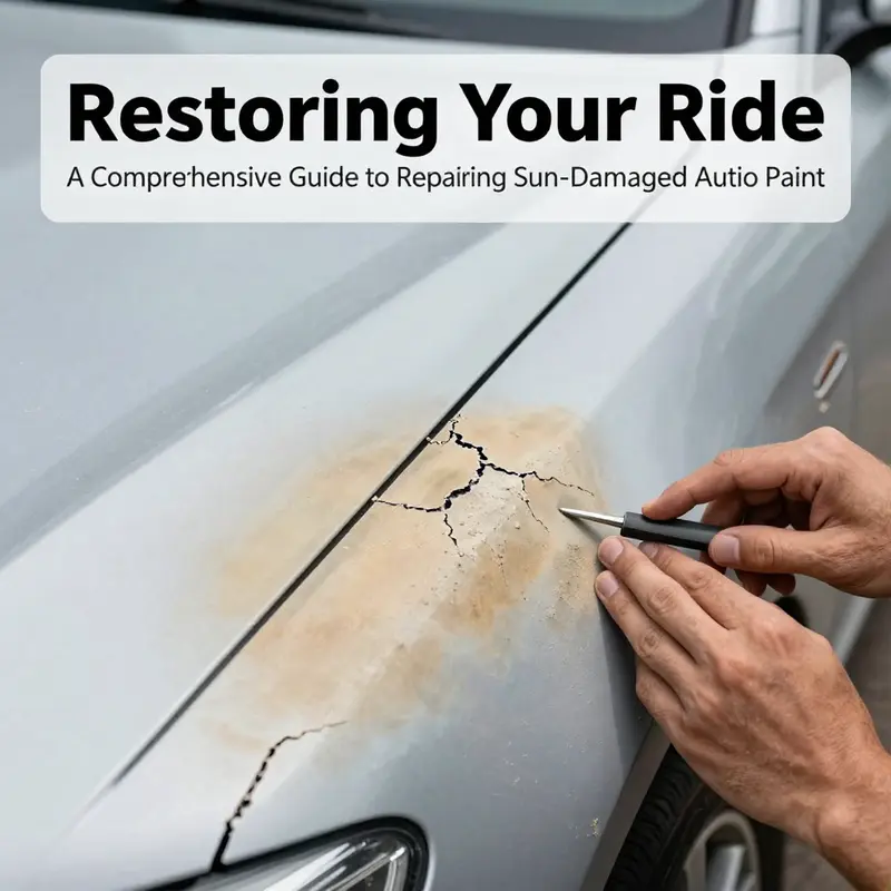 A detailed inspection of a vehicle’s paint surface reveals different levels of sun damage.