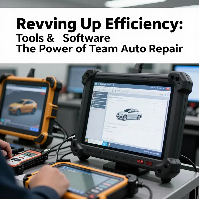 A collaborative auto repair team demonstrates their diverse skills and teamwork in action.