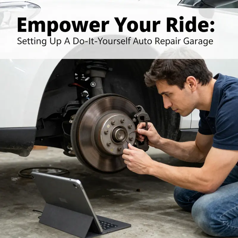 An organized DIY garage ready for auto repairs, showcasing tools and a well-lit working environment.