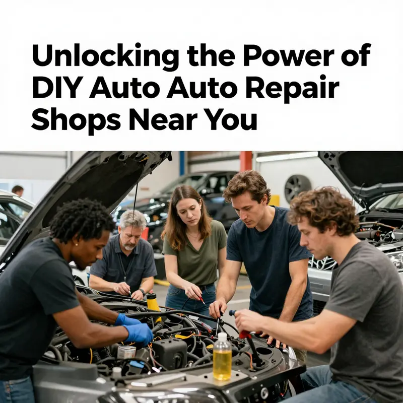 An engaging interior view of a local DIY auto repair shop, featuring essential tools and enthusiasts at work.