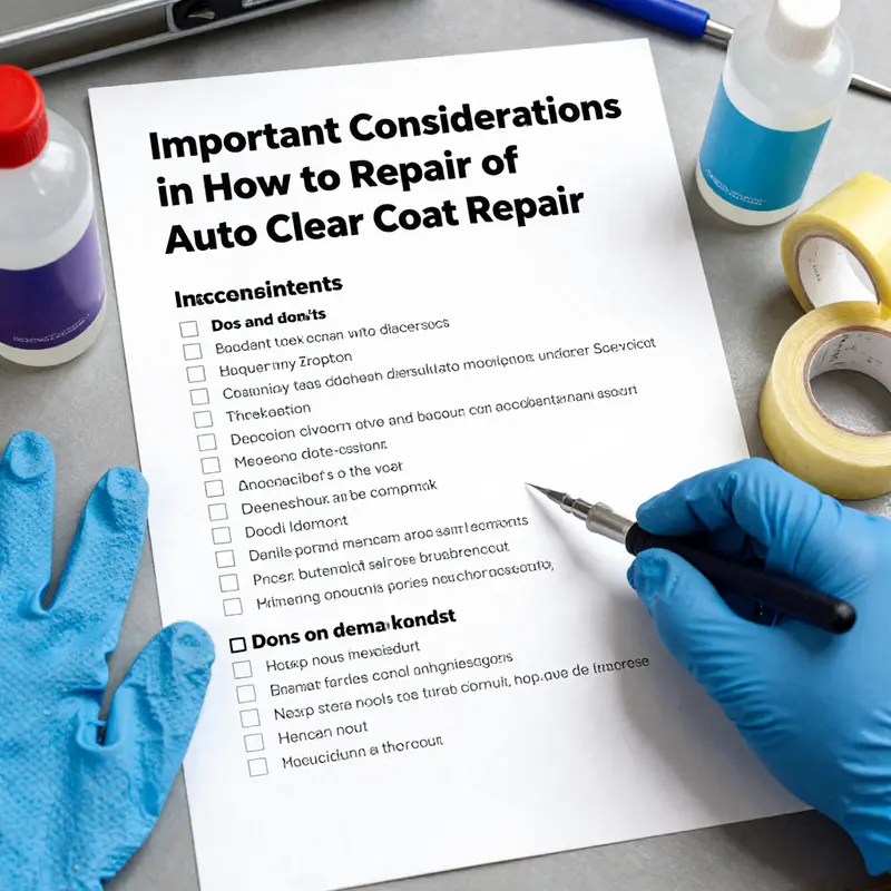 A detailed view of touch-up techniques applied to small areas of auto clear coat.