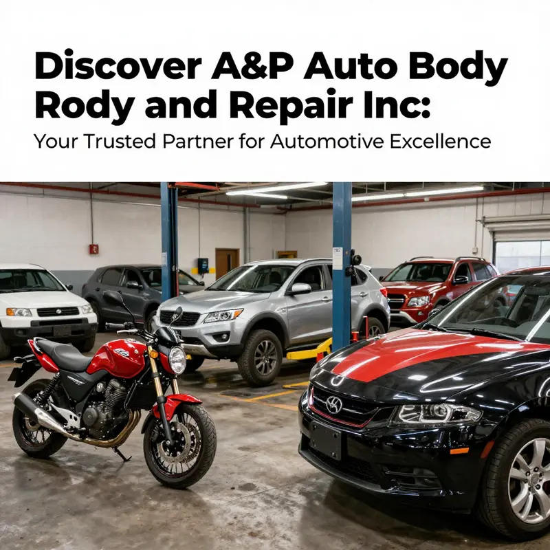A vibrant image of motorcycles and cars receiving professional service at A&P Auto Body and Repair Inc.
