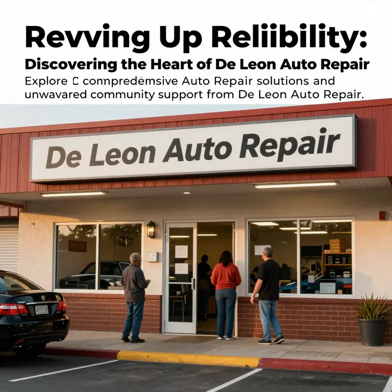 Exterior view of De Leon Auto Repair, showcasing the business and customers in a welcoming setting.