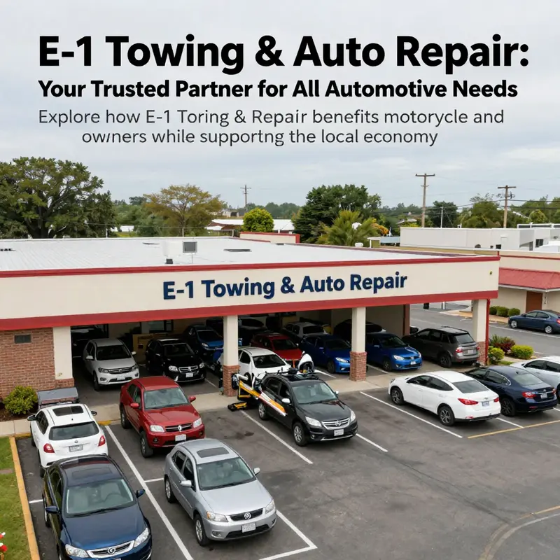 The exterior view of E-1 Towing & Auto Repair with vehicles, conveying a welcoming service environment.