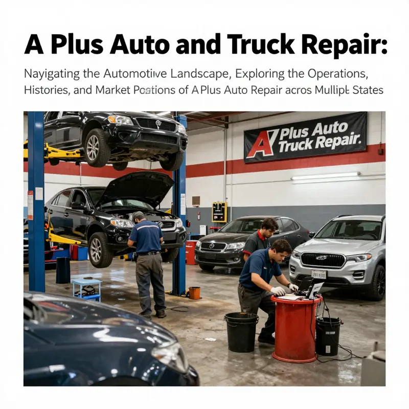 A vibrant depiction of automotive repair scenes, featuring mechanics and various vehicles in the workshop.