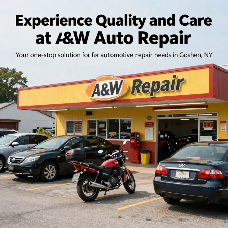 Exterior view of A&W Auto Repair with vehicles parked, highlighting the local auto repair initiative.