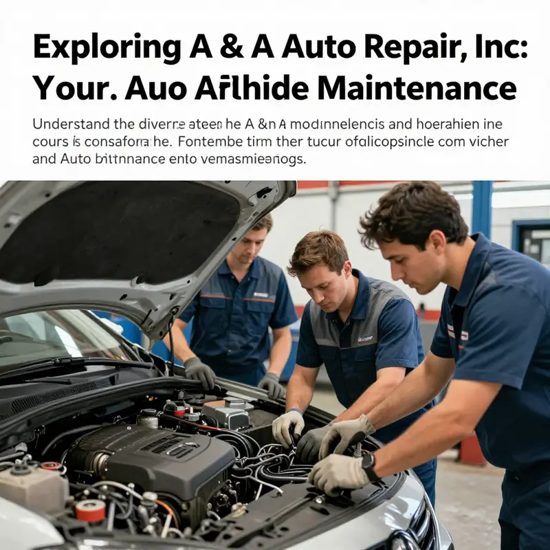 Mechanics working together in an A & A Auto Repair shop.