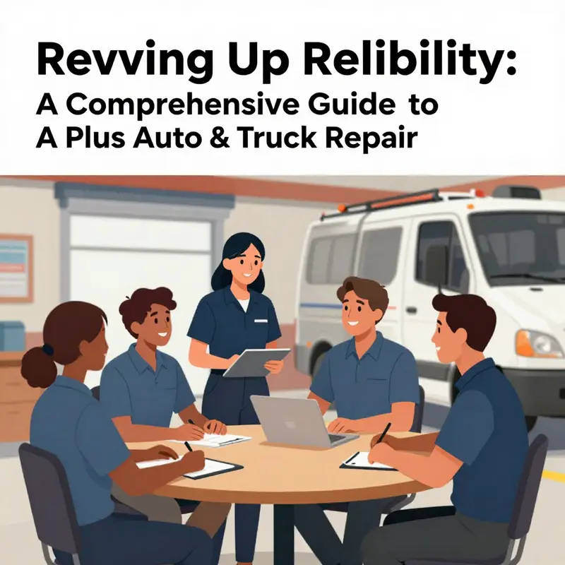 Technicians at A Plus Auto & Truck Repair demonstrating their expertise in a bustling workshop environment.