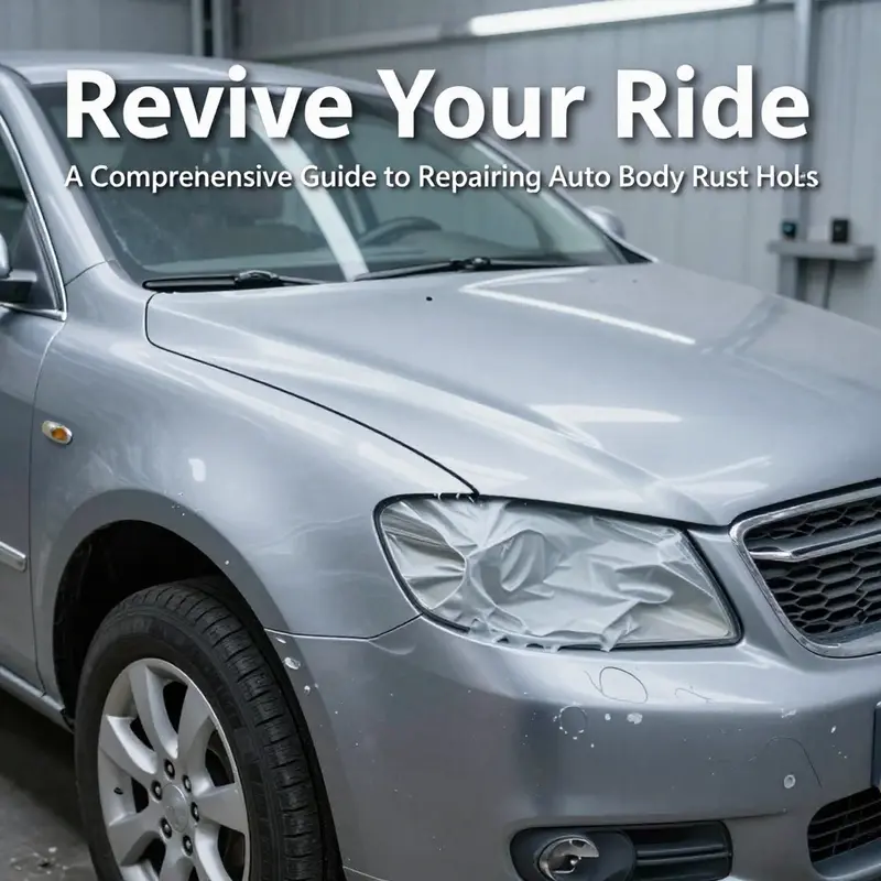 A technician carefully assesses rust damage on a vehicle’s body before repairs.