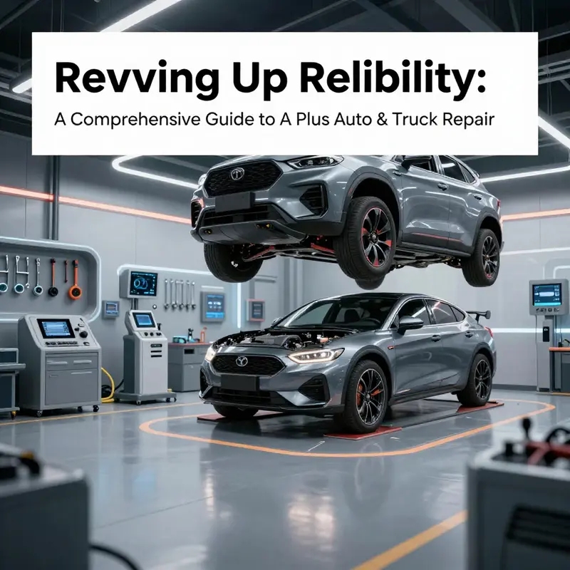 Technicians at A Plus Auto & Truck Repair demonstrating their expertise in a bustling workshop environment.