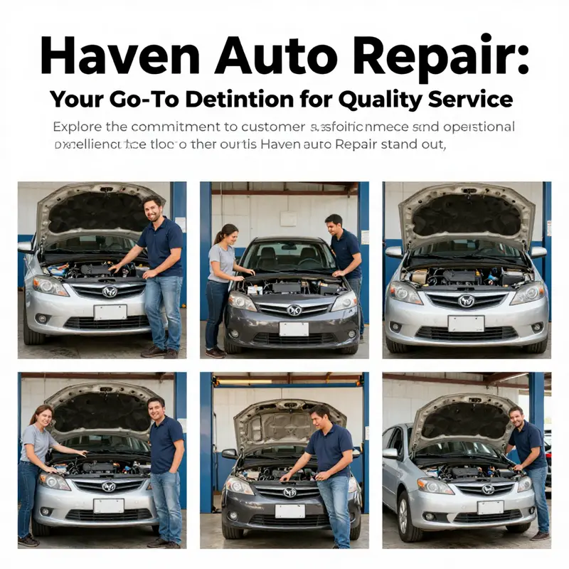A collage of satisfied customers standing proudly beside their fully serviced vehicles at Haven Auto Repair.