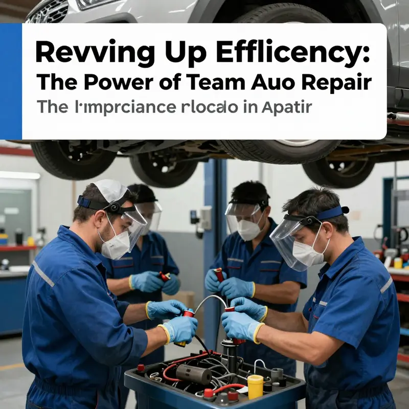 A collaborative auto repair team demonstrates their diverse skills and teamwork in action.