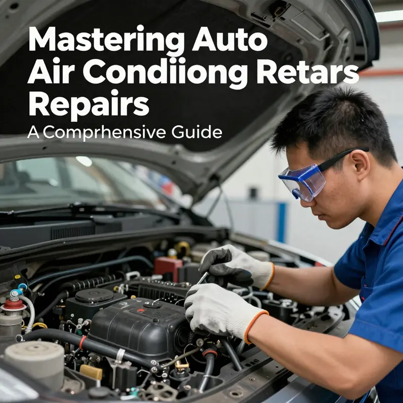 A mechanic diagnosing an automotive air conditioning system using a pressure gauge.