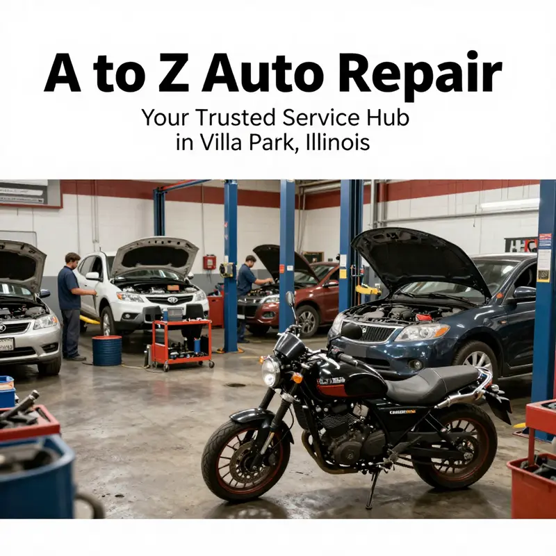 A glimpse of the diverse services at A to Z Auto Repair, where both motorcycles and cars receive expert attention.