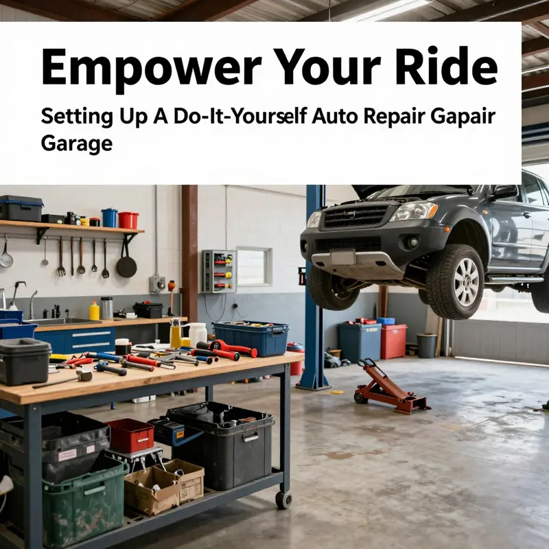 An organized DIY garage ready for auto repairs, showcasing tools and a well-lit working environment.