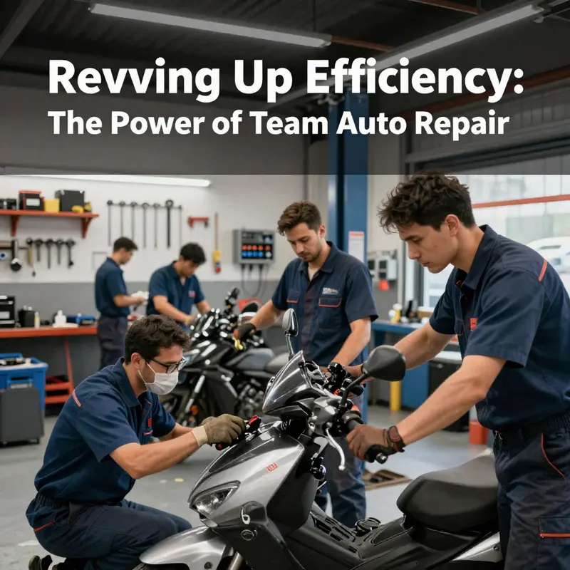 A collaborative auto repair team demonstrates their diverse skills and teamwork in action.