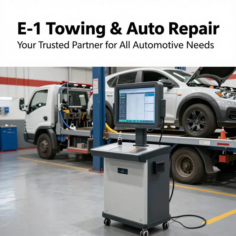 A bustling repair shop at E-1 Towing & Auto Repair, showcasing the variety of services offered.