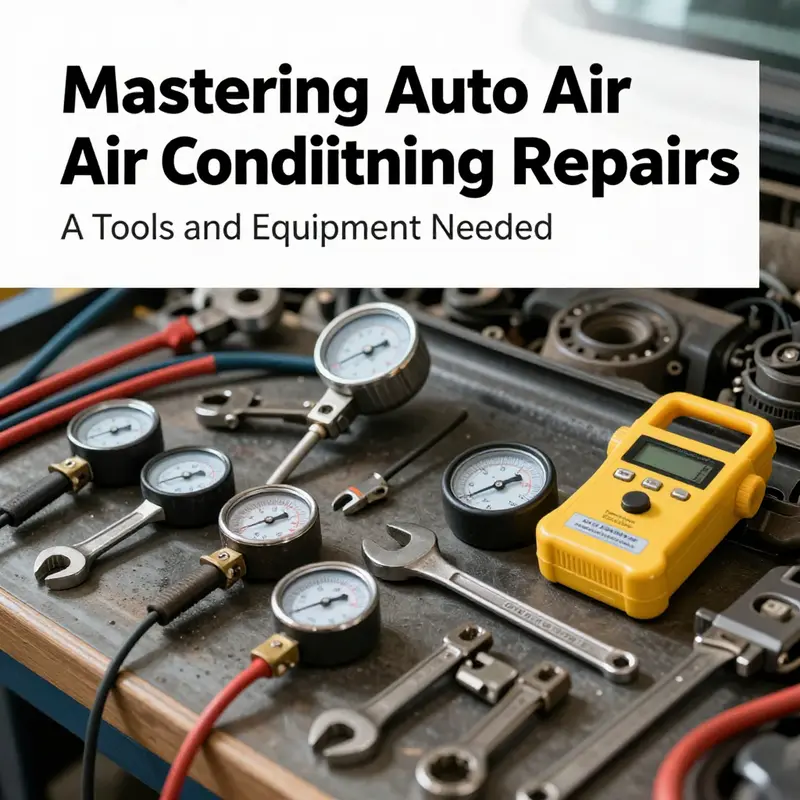 A mechanic diagnosing an automotive air conditioning system using a pressure gauge.