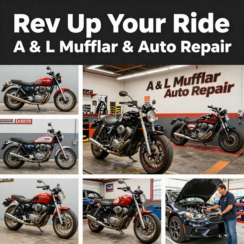 A vibrant arrangement of automotive repair services and satisfied clients at A & L Muffler & Auto Repair, showcasing quality and professionalism.