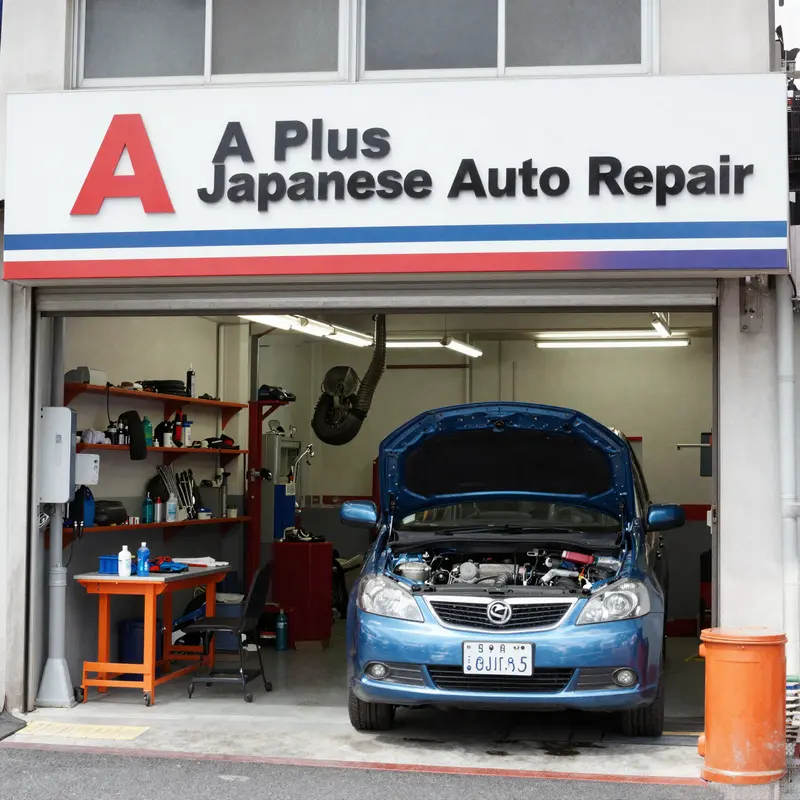 A Plus Japanese Auto Repair specializing in Japanese vehicles, with a busy workshop illustrating their commitment to quality service.