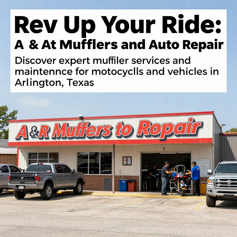 Exterior view of A & R Mufflers and Auto Repair, showing the shop's sign and staff at work.