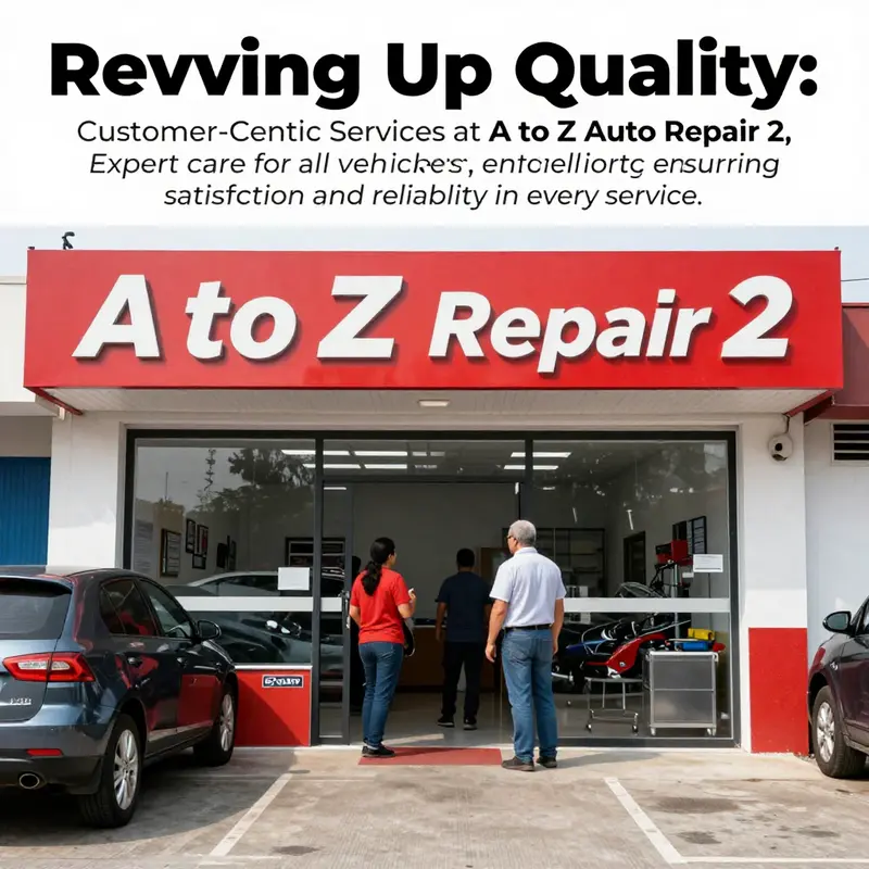 Exterior view of A to Z Auto Repair 2 with customers entering the shop.
