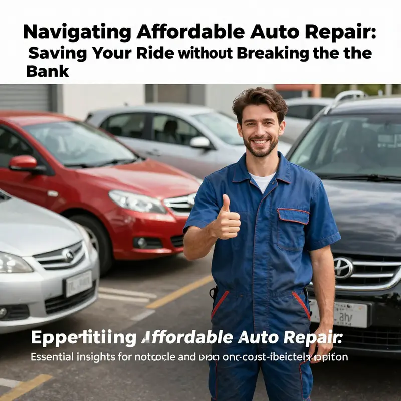 A cheerful mechanic with assorted vehicles in a repair shop, exemplifying the core message of affordability in auto repairs.