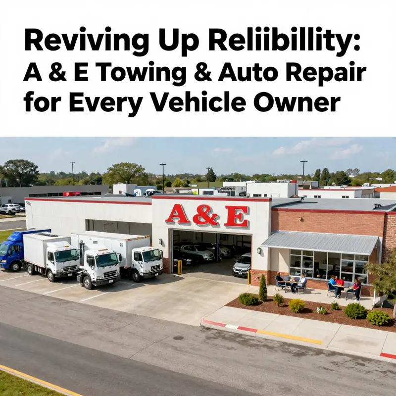 The exterior of A & E Towing & Auto Repair showcasing their facility and fleet, representing functionality and service scope.