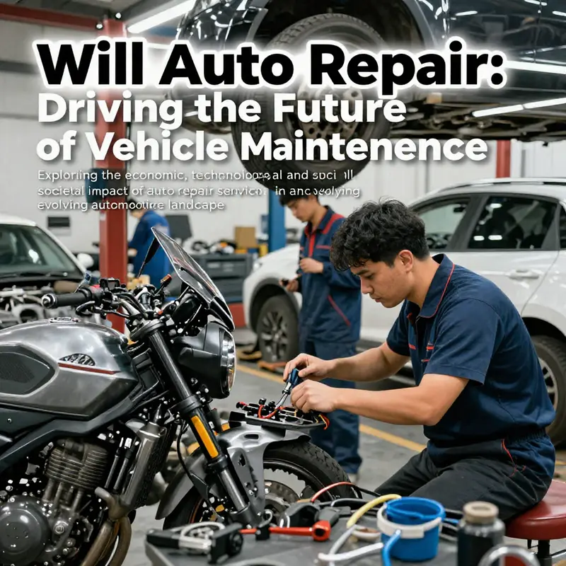 A vibrant cover image illustrating the diverse aspects of auto repair, including technicians repairing vehicles with modern tools and equipment.