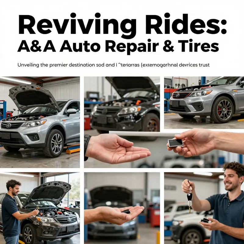 A vibrant collage reflecting the service at A&A Auto Repair & Tires, showing repair work in progress and satisfied customers.