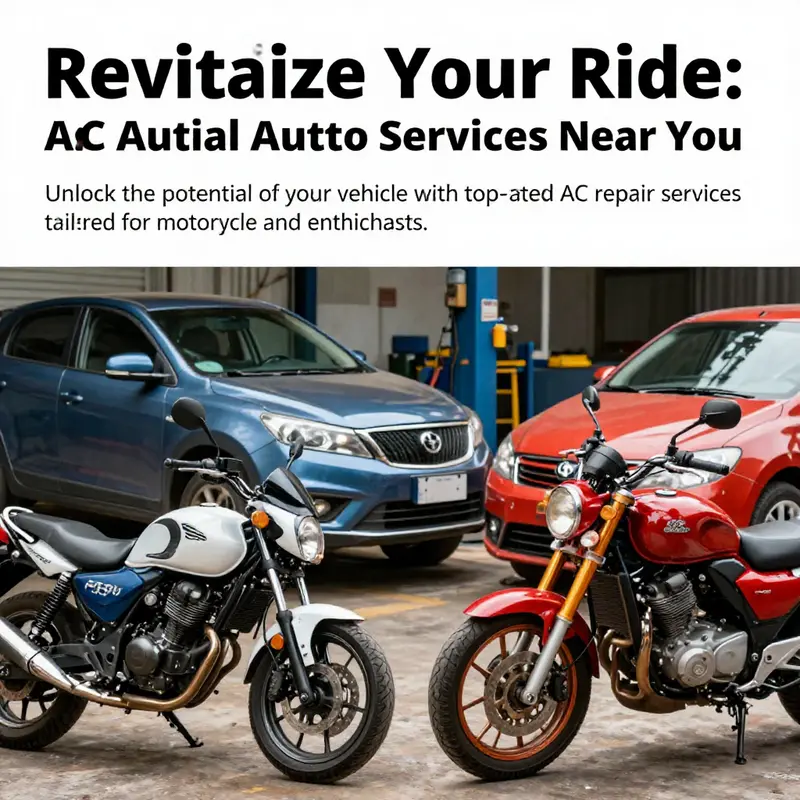 A vibrant graphic depicting the world of automotive and motorcycle AC repair.
