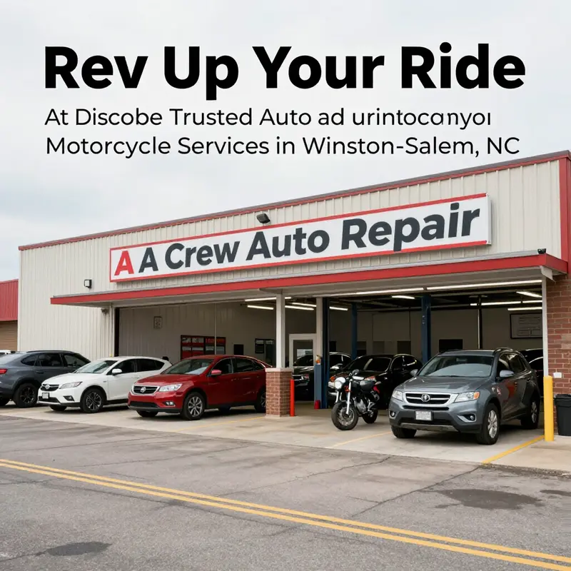 The cover image of A Crew Auto Repair, depicting the service center with vehicles, illustrating a professional automotive repair environment.
