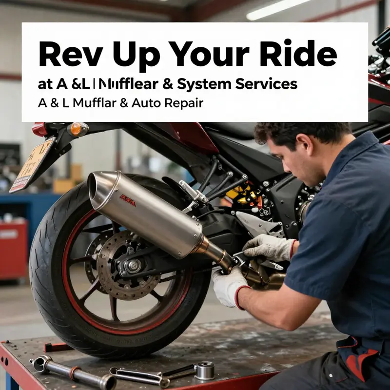A skilled mechanic servicing a motorcycle exhaust at A & L Muffler & Auto Repair.