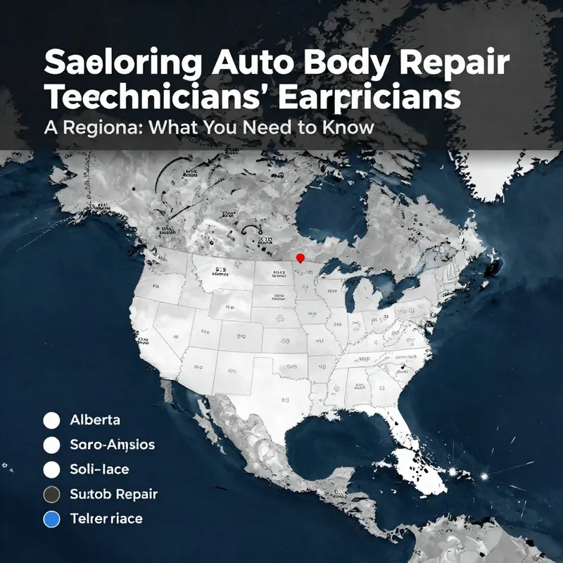 A regional map showcasing salary variations for auto body repair technicians across key areas.