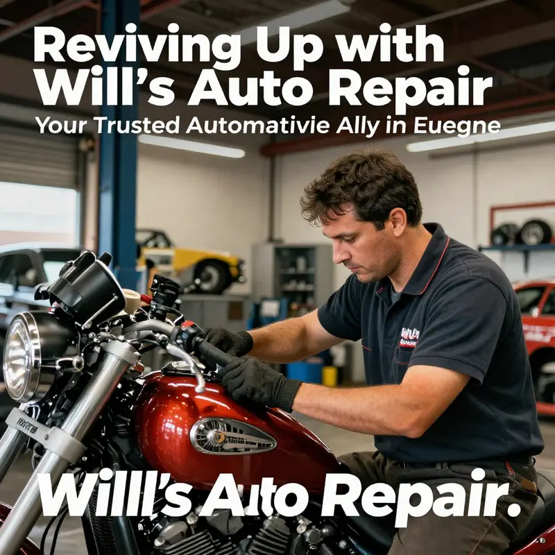 A mechanic intently repairing a motorcycle inside Will's Auto Repair, emphasizing the quality of the services provided.